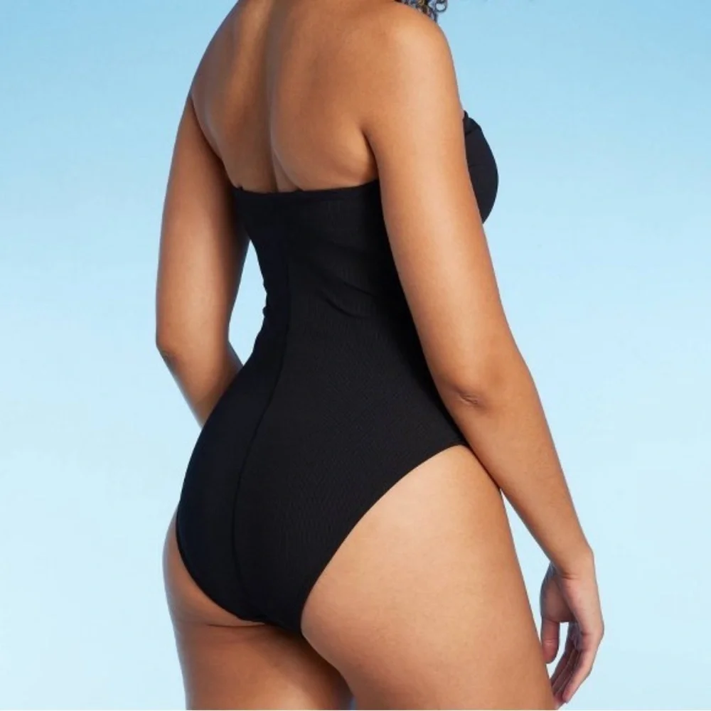 Ribbed Bandeau Cheeky One Piece Swimsuit NEW